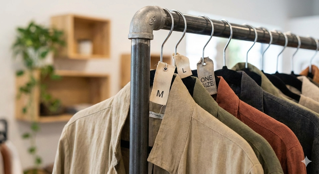Clothing size variety in a women's clothing store in Nagercoil.