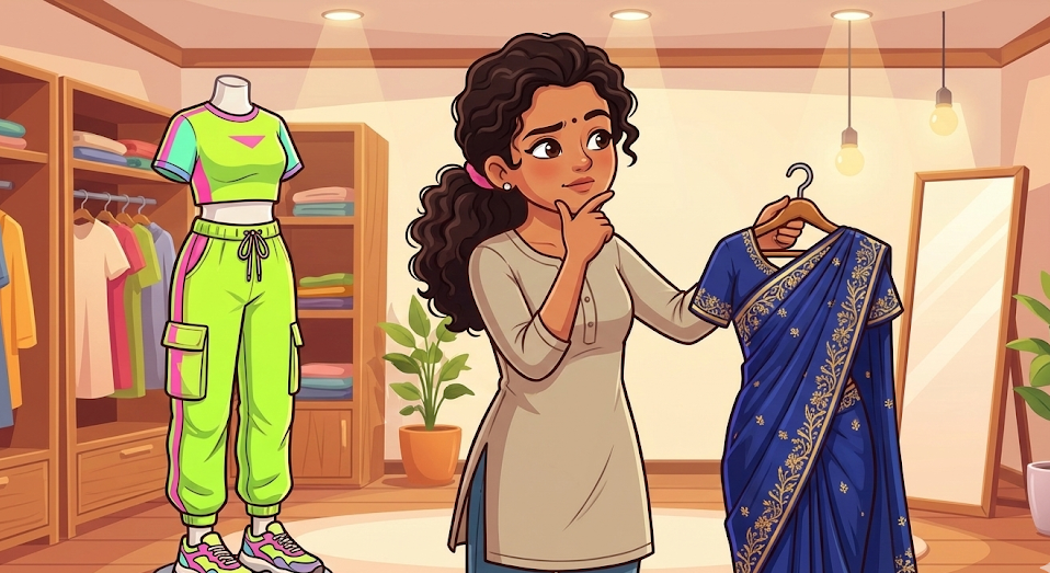 Trend selection guidance at a women's clothing store in Nagercoil.